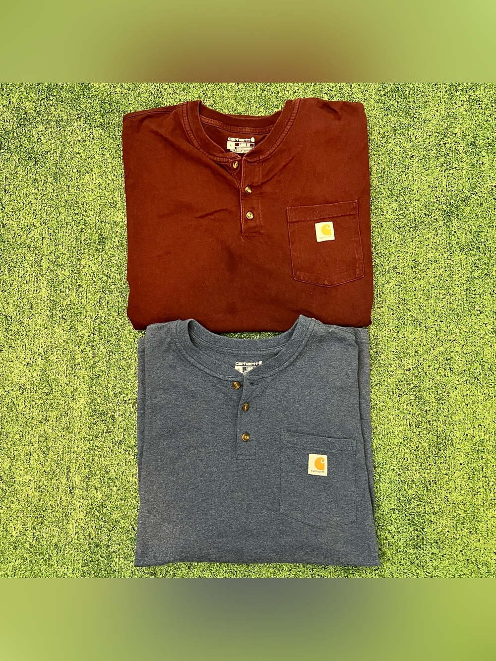 Carhartt Loose Fit Henley Blue & Maroon Lot Pocket T-Shirts Cotton Men's Size XL